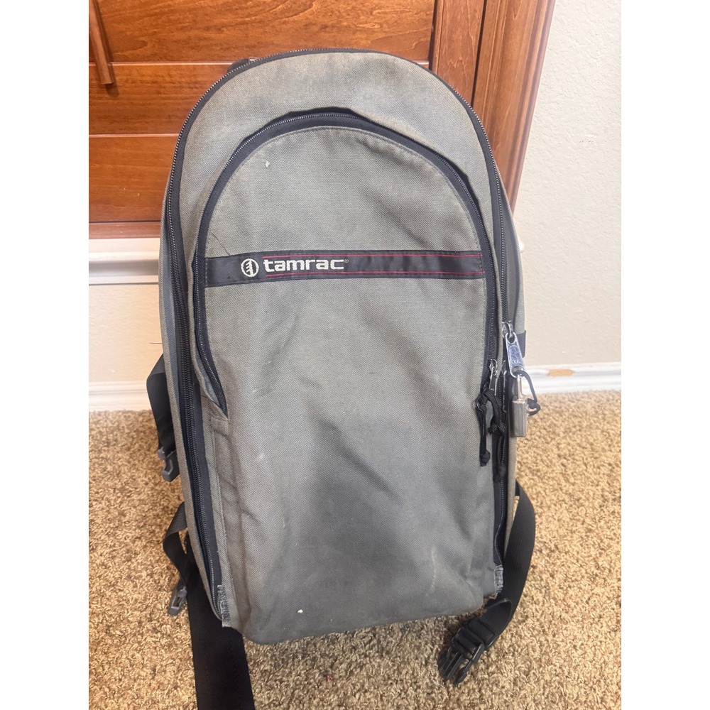 Tamrac Camera Backpack Gray Canvas DSLR Bag Padded Dividers large bag